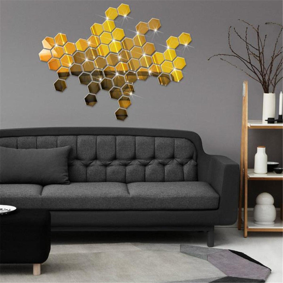3D Mirror Wall Sticker Hexagon Decorations - BestShop