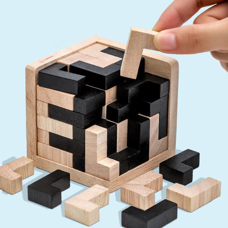 3D Wooden Cube Puzzle Luban Interlocking Educational Toys - BestShop