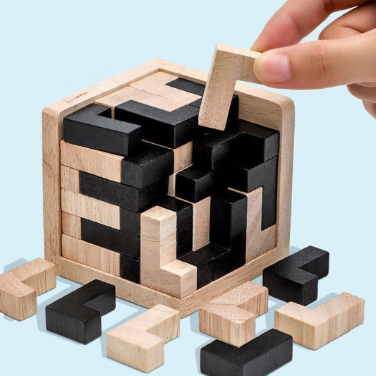 3D Wooden Cube Puzzle Luban Interlocking Educational Toys - BestShop