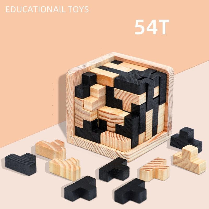 3D Wooden Cube Puzzle Luban Interlocking Educational Toys - BestShop