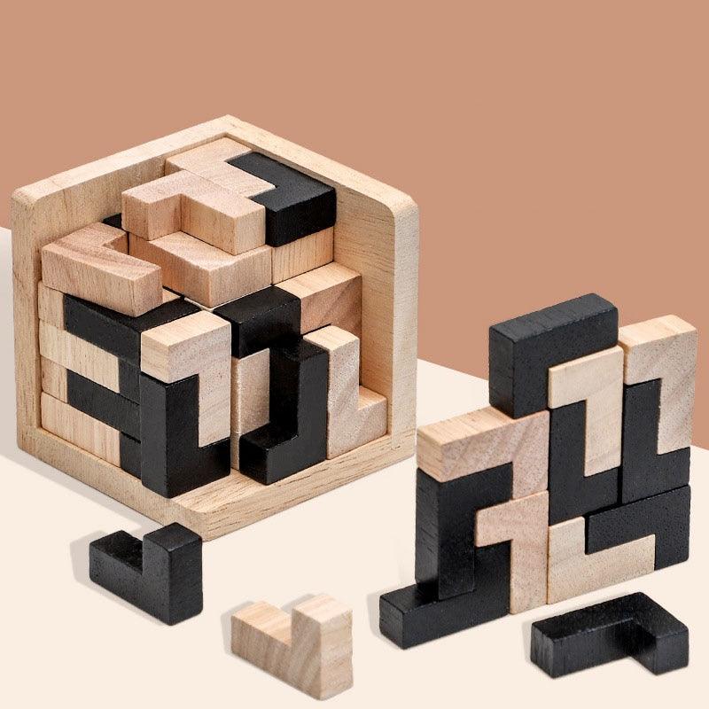 3D Wooden Cube Puzzle Luban Interlocking Educational Toys - BestShop