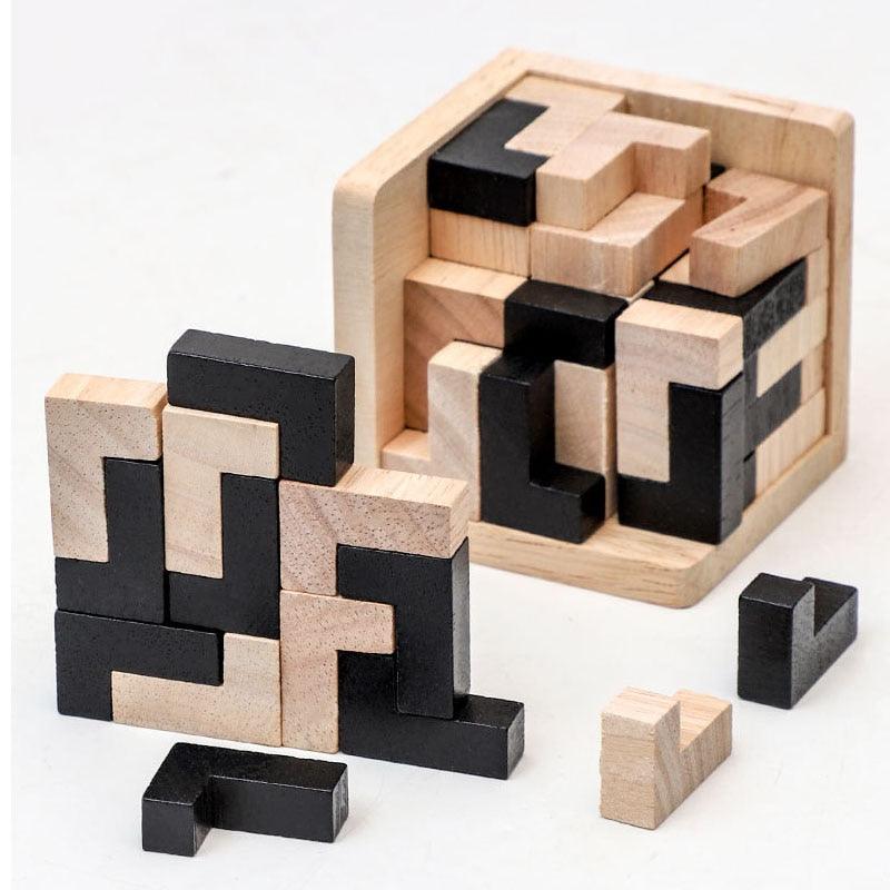 3D Wooden Cube Puzzle Luban Interlocking Educational Toys - BestShop