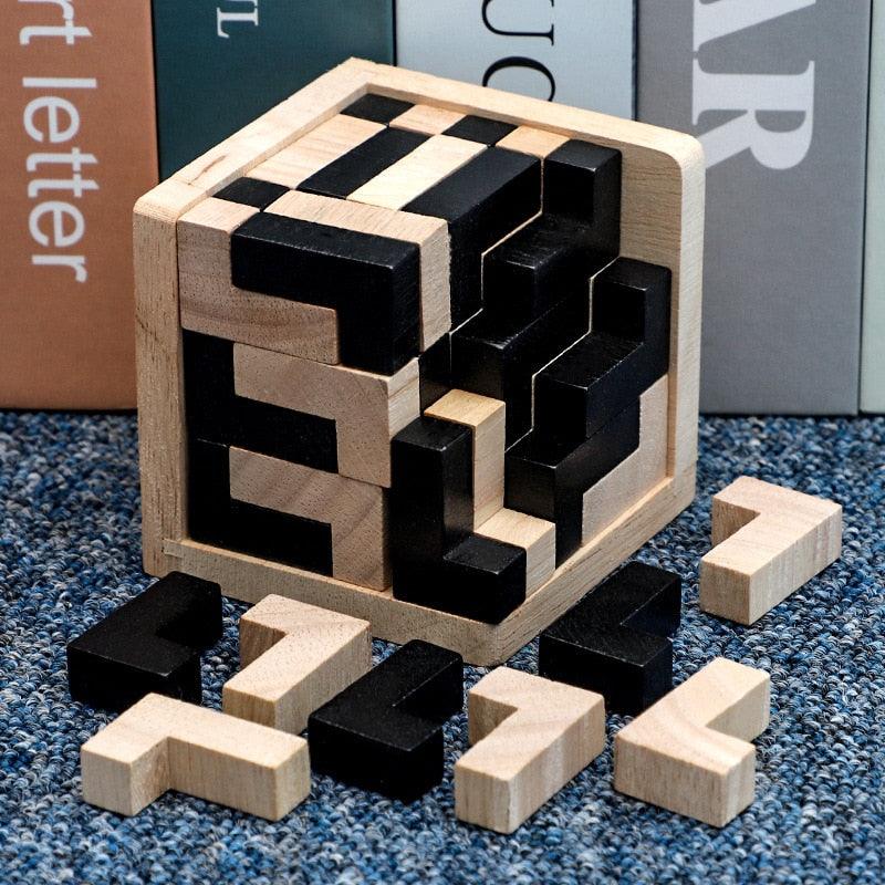 3D Wooden Cube Puzzle Luban Interlocking Educational Toys - BestShop