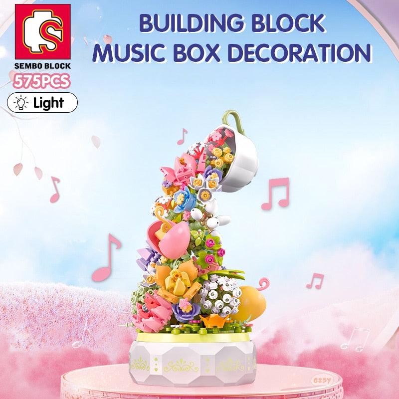 575pcs Tea Pot Flower Lighting Music Box Building Block - BestShop