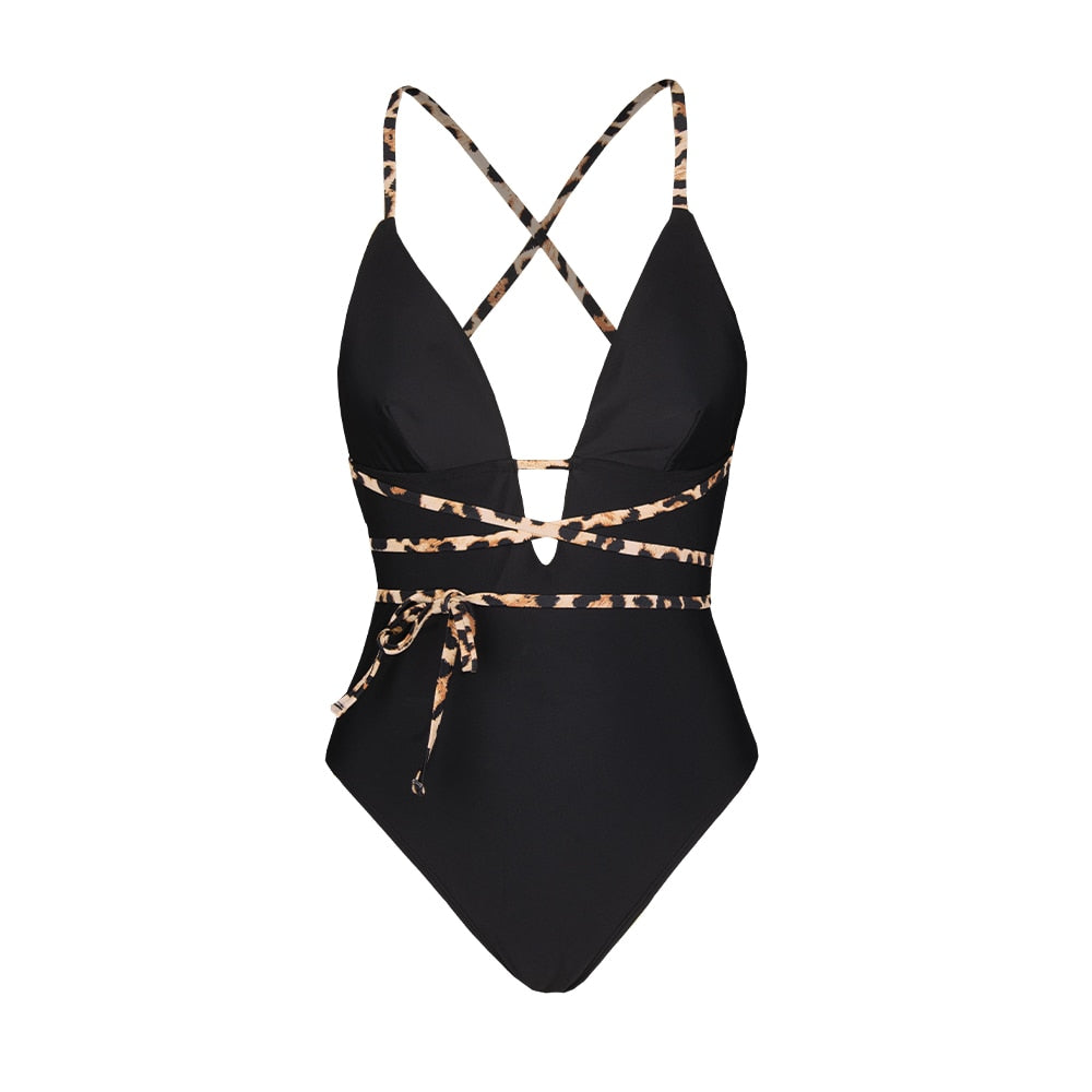 Black Cross Back Plunge Monokini - BestShop