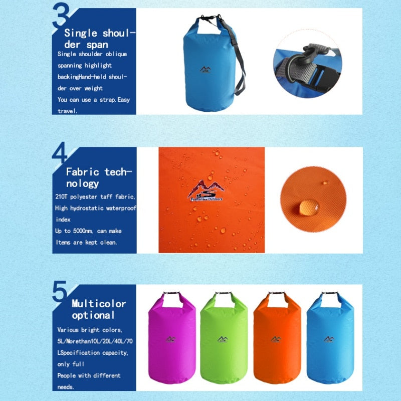 5/10/20/40/70 L Outdoor Waterproof Dry Bag For Camping Drifting Hiking - BestShop