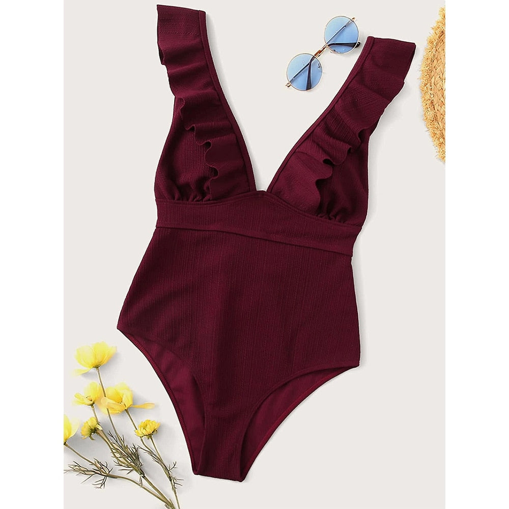 Floral Ruffle Off-Shoulder One-Piece Swimsuit - BestShop