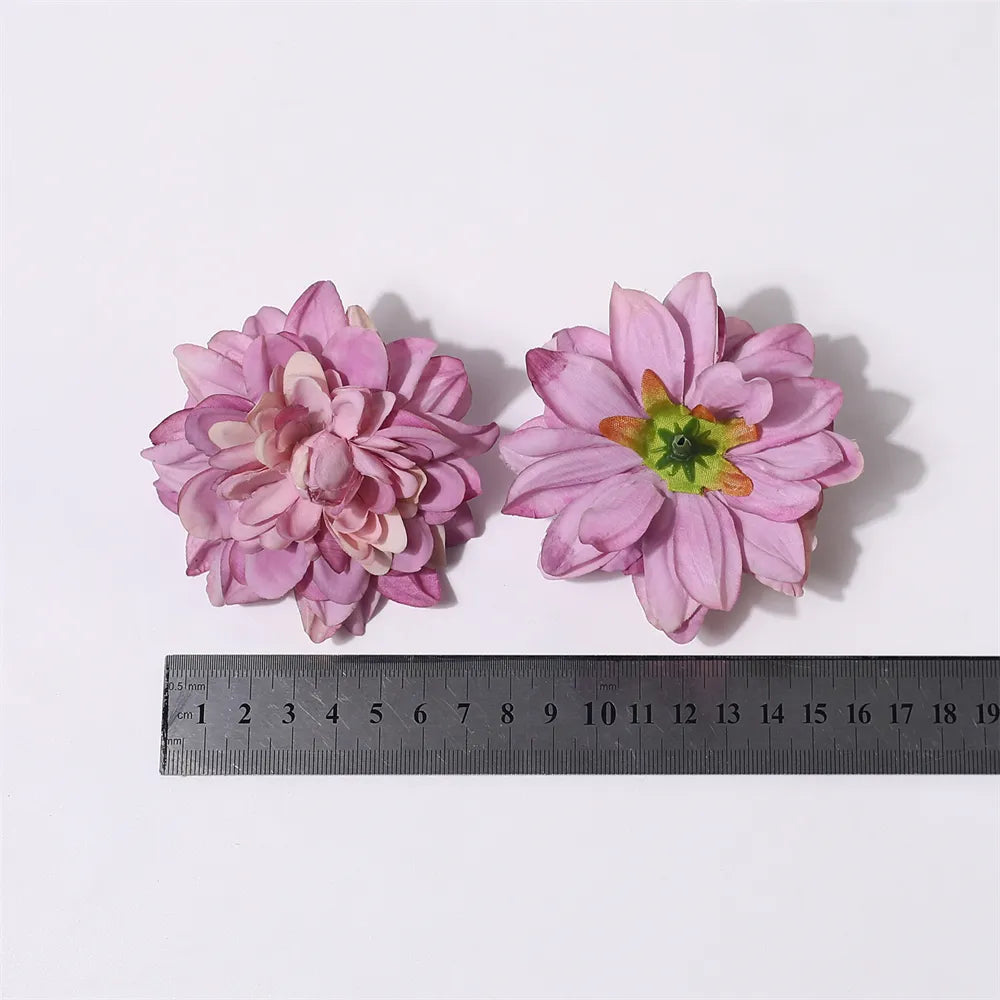 5PCS Dahlia Artificial Silk Flowers Heads For Wedding Home Decoration DIY Wreath Gift Box Scrapbooking Craft Fake Flower Head