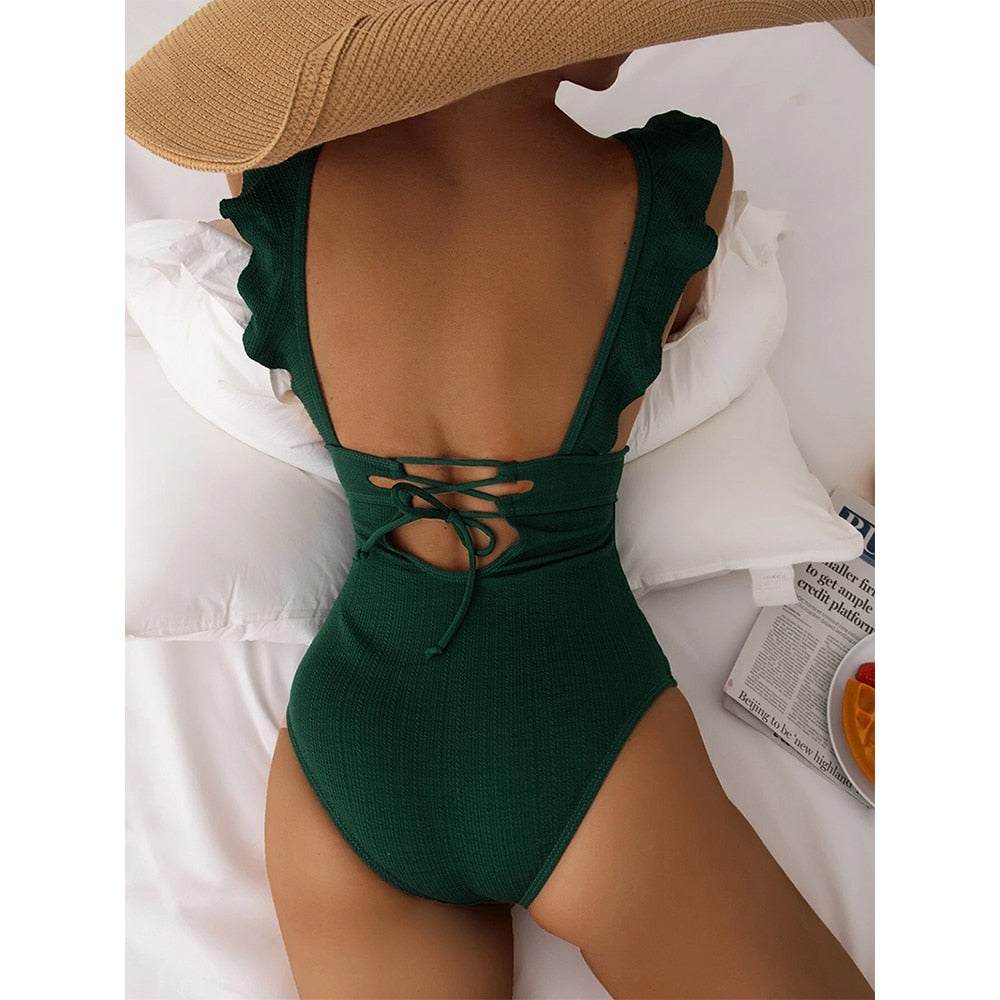 Floral Ruffle Off-Shoulder One-Piece Swimsuit - BestShop