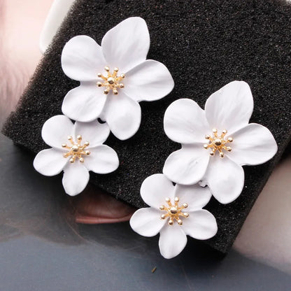 Korean Big Double Flower Drop Earrings