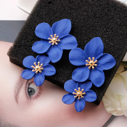 Korean Big Double Flower Drop Earrings