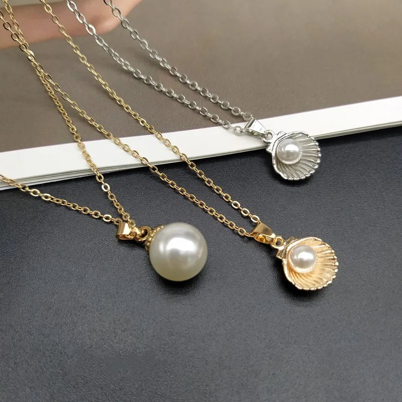 Trendy Shell Imitation Pearl Pendant Necklace