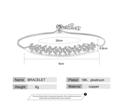 Classic Shiny Clear Zircon Flowers Adjustable Bracelets