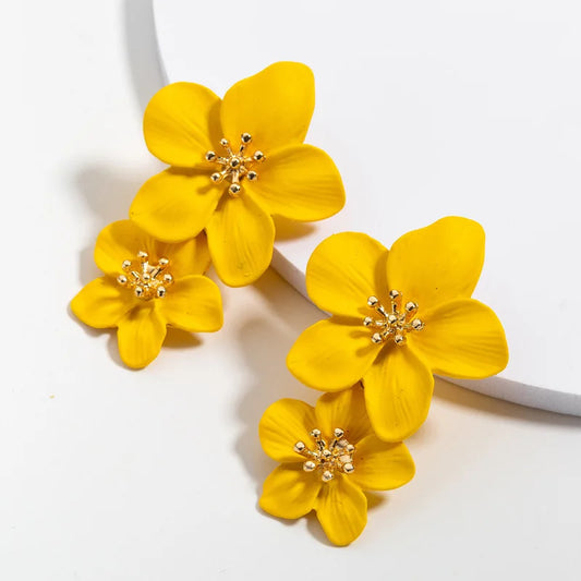 Korean Big Double Flower Drop Earrings