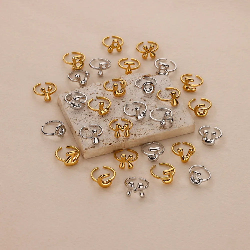 Gold Color Cute Bubble Letters Rings