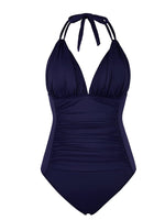 Load image into Gallery viewer, Backless Halter Ruched Monokini Swimsuit - BestShop
