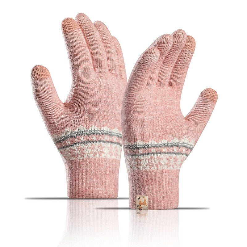 Women's Winter TouchScreen Gloves Thicken Warm Knitted Stretch Gloves Imitation Wool Full Finger Outdoor Skiing Riding Gloves - BestShop