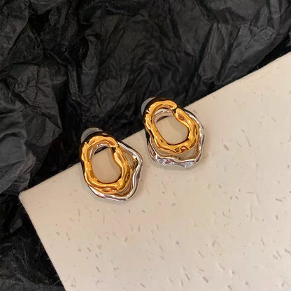 Two-wear Irregular Gold Sliver Colors Circles Earring