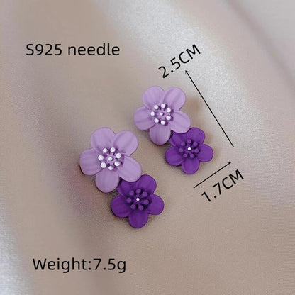 Korean Big Double Flower Drop Earrings