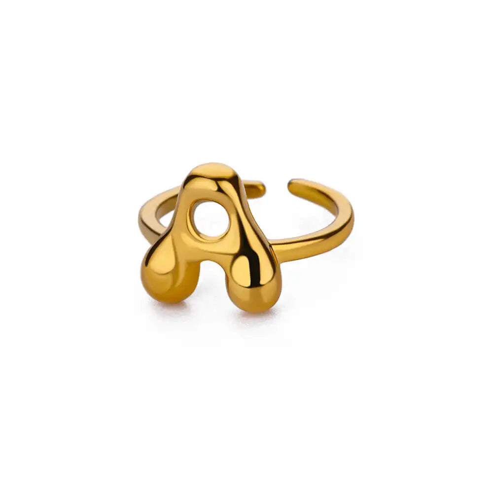 Gold Color Cute Bubble Letters Rings