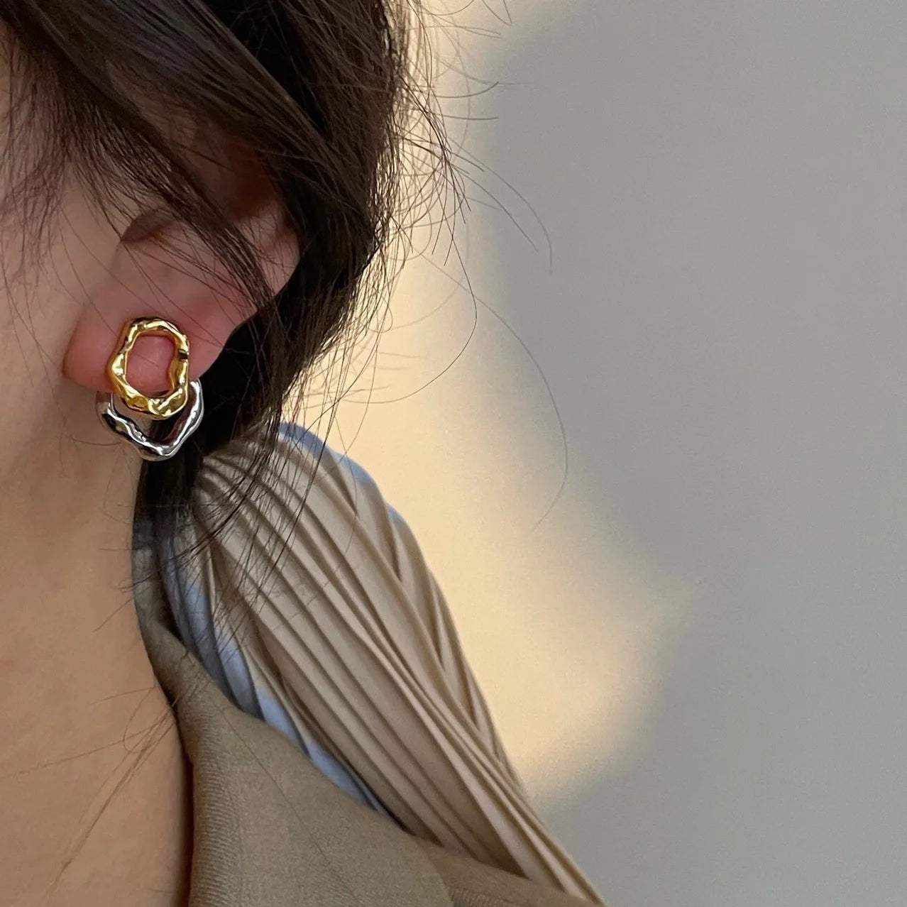 Two-wear Irregular Gold Sliver Colors Circles Earring