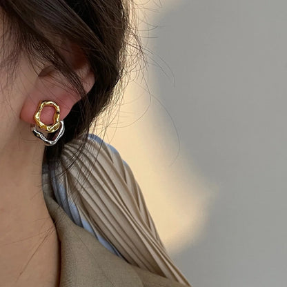 Two-wear Irregular Gold Sliver Colors Circles Earring