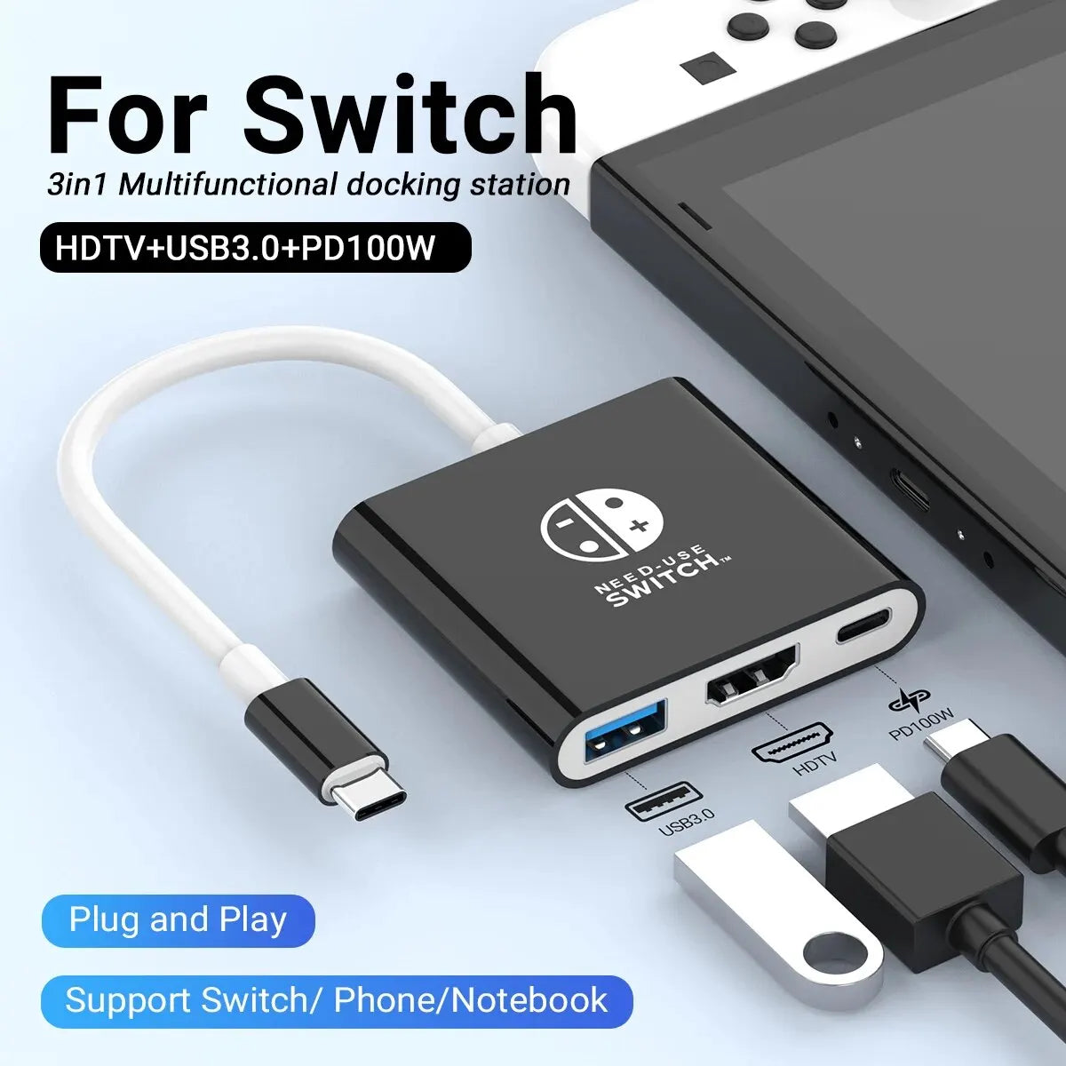 Switch Dock 4K HDMI USB 3.0 Hub Adapter