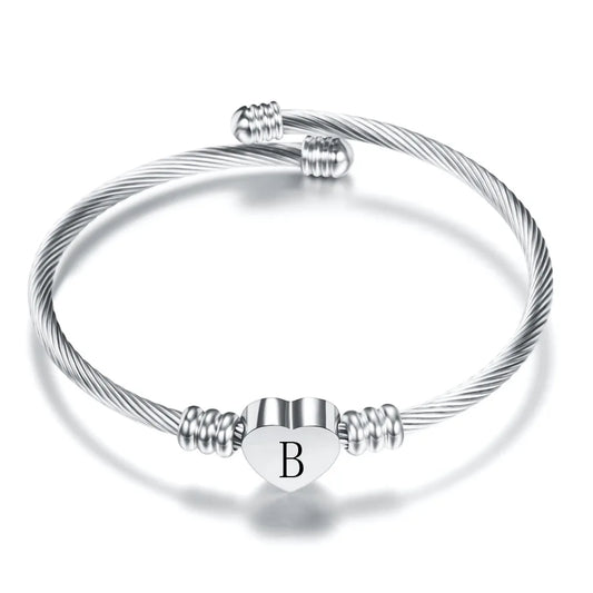 Initial Letter Stainless Steel Cuff Bracelet