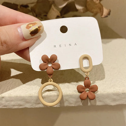 Korean Big Double Flower Drop Earrings