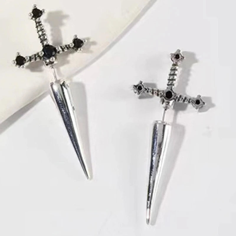 Hip Hop Cross Sword Stud Earrings