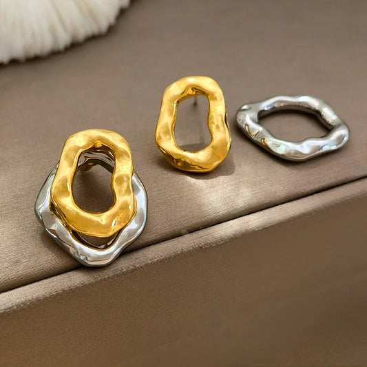 Two-wear Irregular Gold Sliver Colors Circles Earring