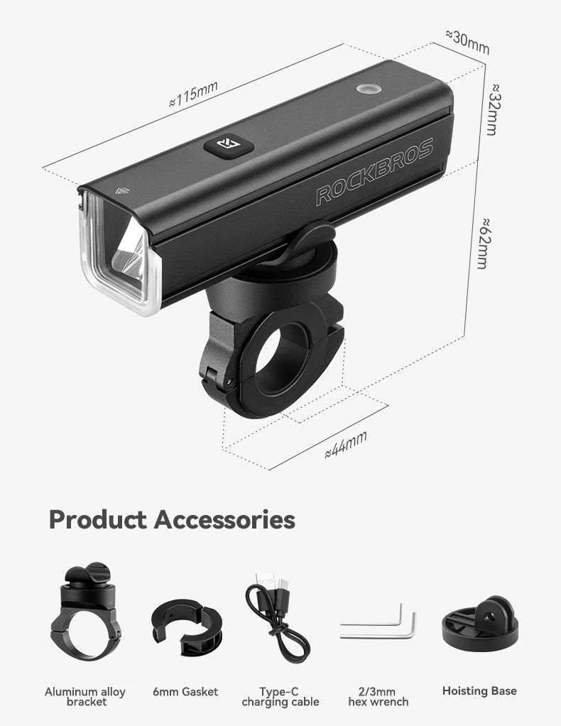 Luz delantera para bicicleta ROCKBROS de 5000 mAh 