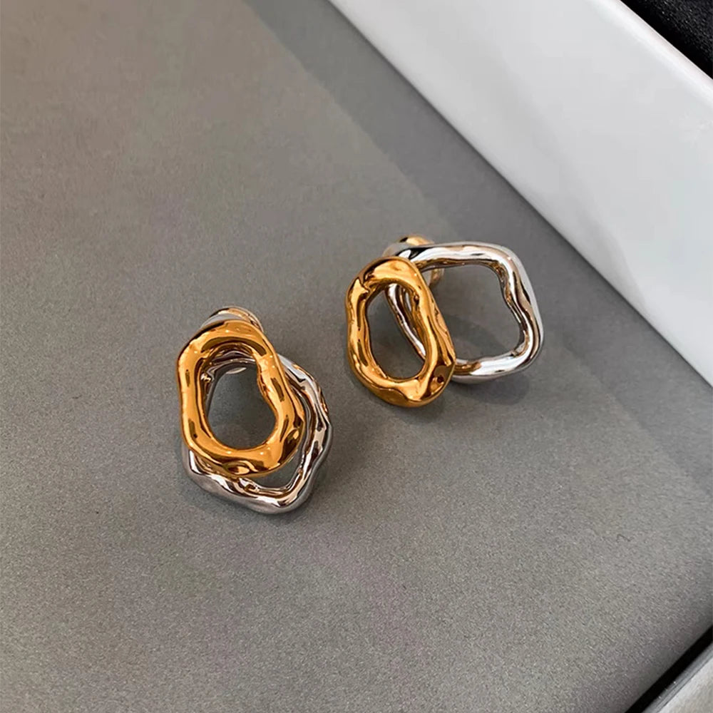 Two-wear Irregular Gold Sliver Colors Circles Earring