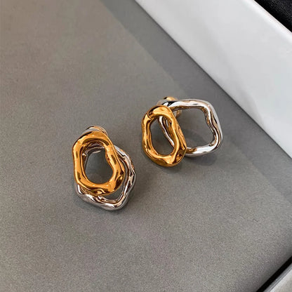 Two-wear Irregular Gold Sliver Colors Circles Earring
