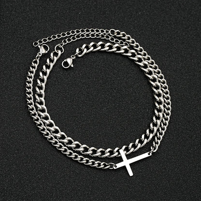 Stainless Steel Cross Cuban Chain Bracelet Set