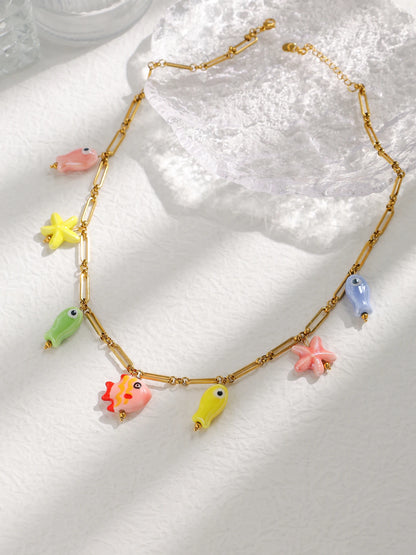 Ceramic Starfish Fish Necklace