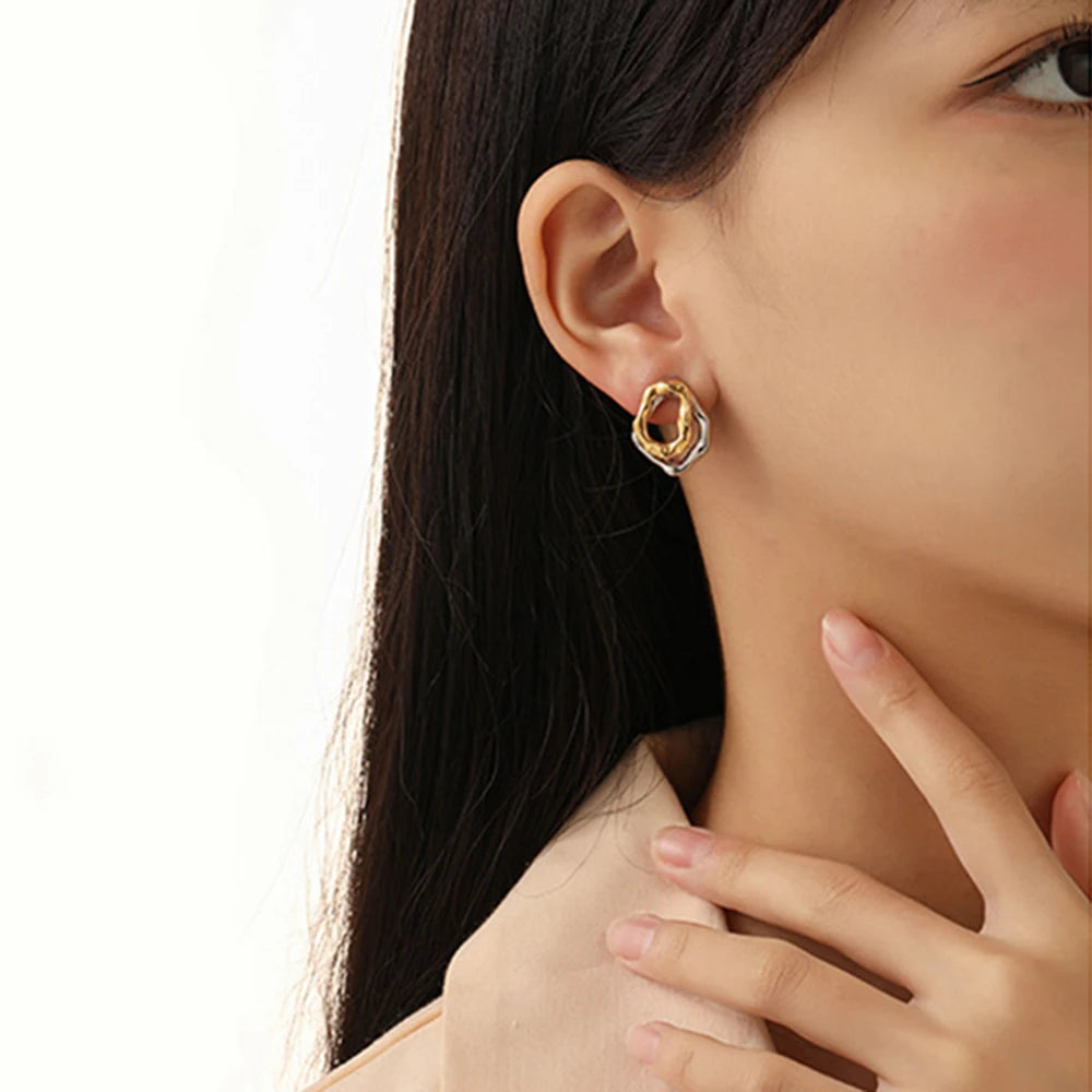 Two-wear Irregular Gold Sliver Colors Circles Earring
