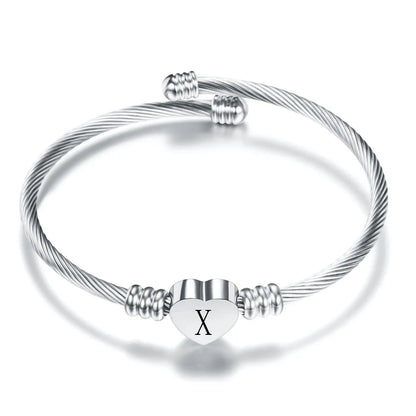 Initial Letter Stainless Steel Cuff Bracelet