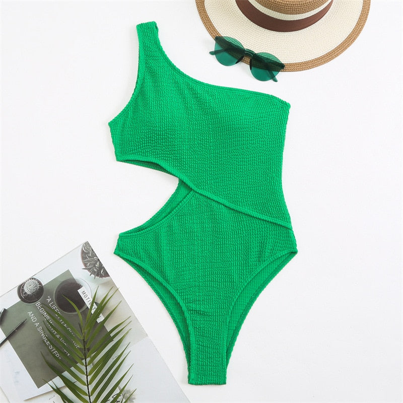 One Shoulder Ribbed Monokini Swimsuit - BestShop