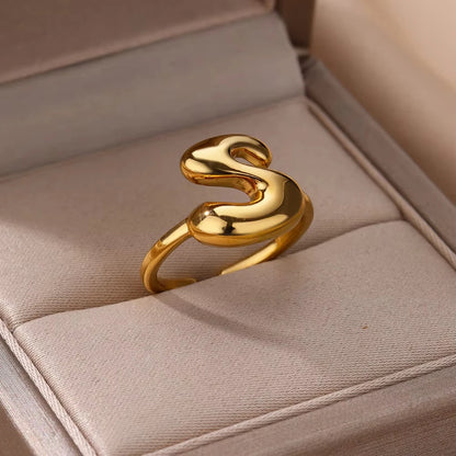 Gold Color Cute Bubble Letters Rings