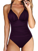 Load image into Gallery viewer, Backless Halter Ruched Monokini Swimsuit - BestShop
