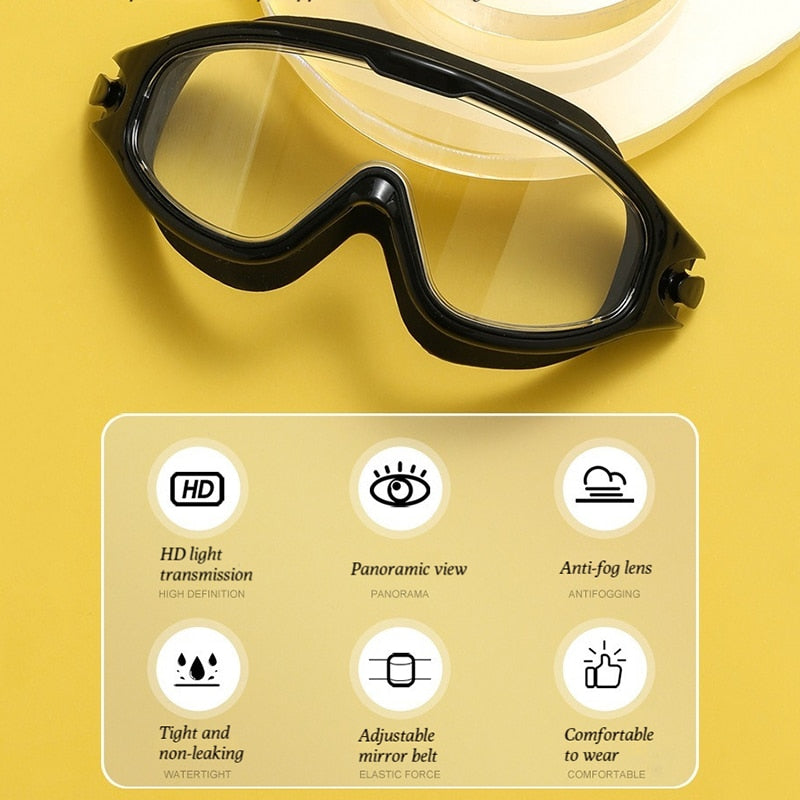 Silicone Big Frame Swimming Goggles with Earplugs - BestShop