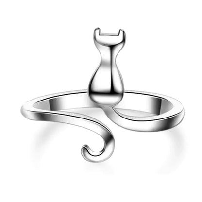 Huitan Silver Color Cat Ring