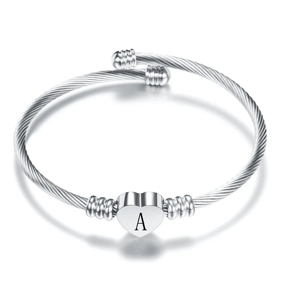 Initial Letter Stainless Steel Cuff Bracelet