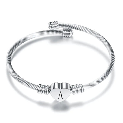 Initial Letter Stainless Steel Cuff Bracelet