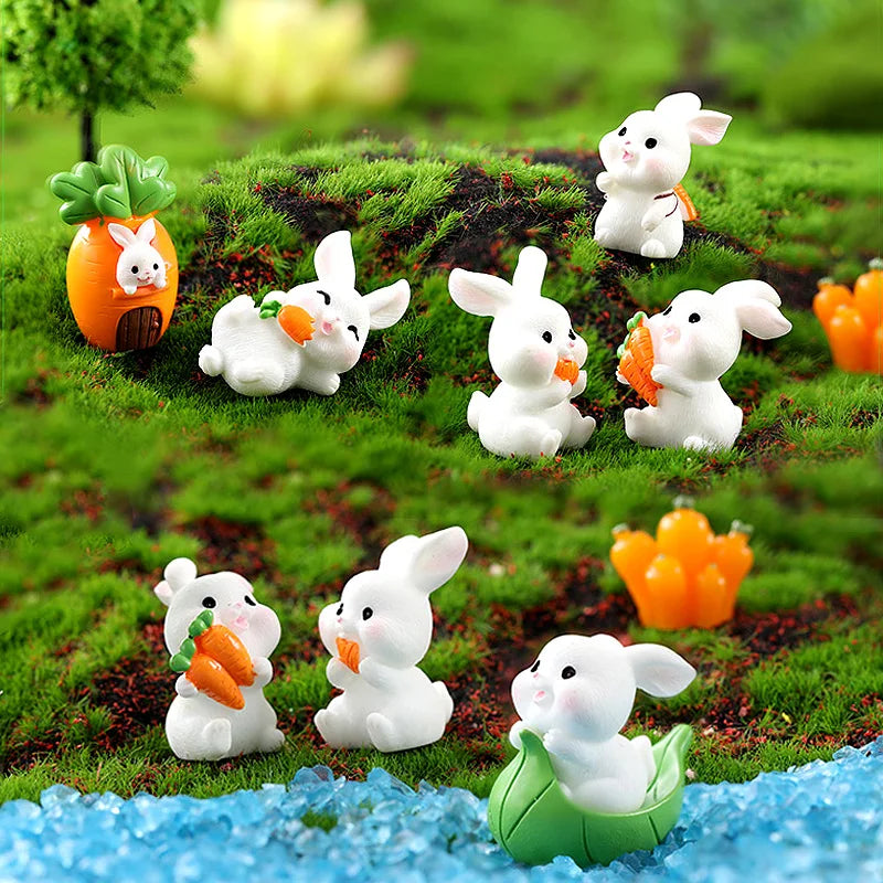 Figurine de lapin mignon de Pâques 2025, bricolage, paysage, maison, kawaii, décoration de chambre, miniature, jardin de fées, accessoires de décoration modernes 