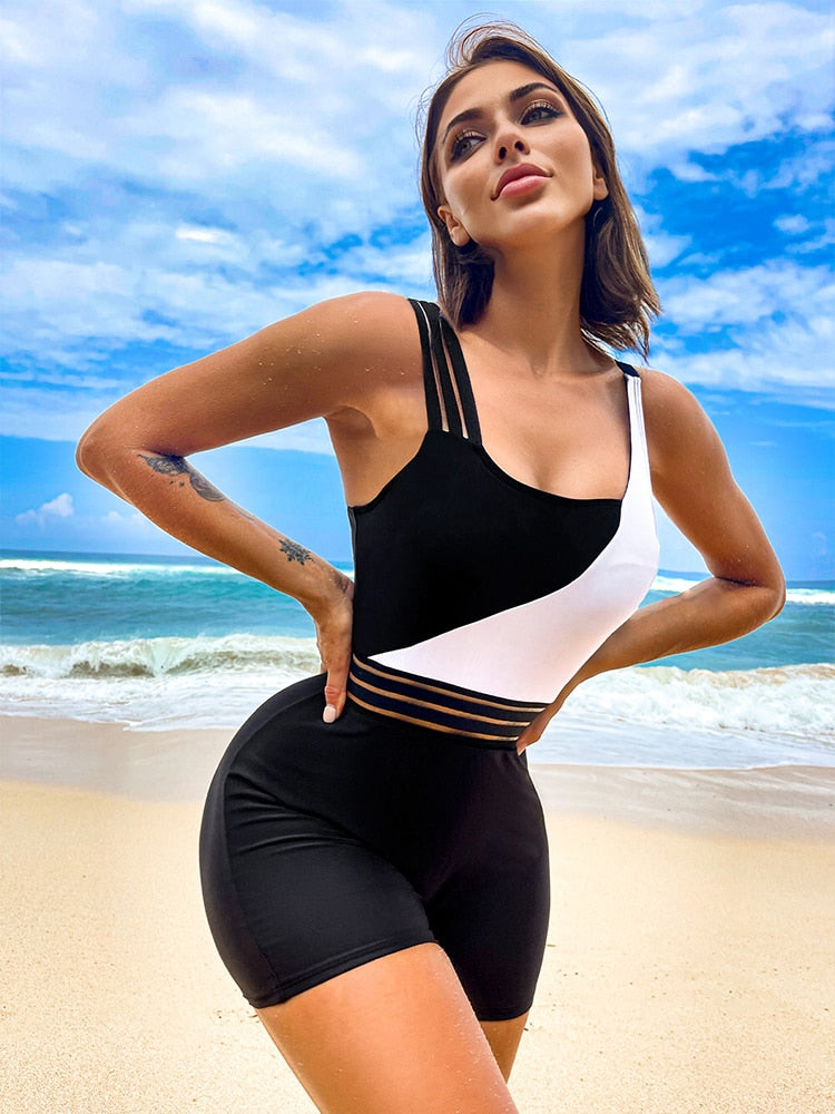 High Waist Patchwork One-Piece Swimsuit - BestShop