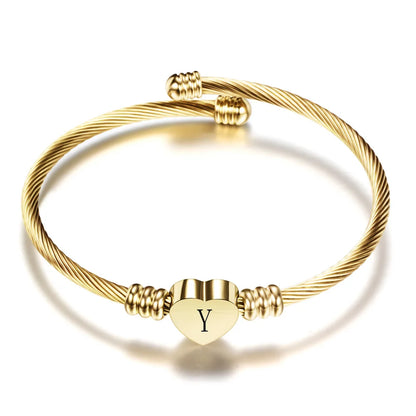 Initial Letter Stainless Steel Cuff Bracelet