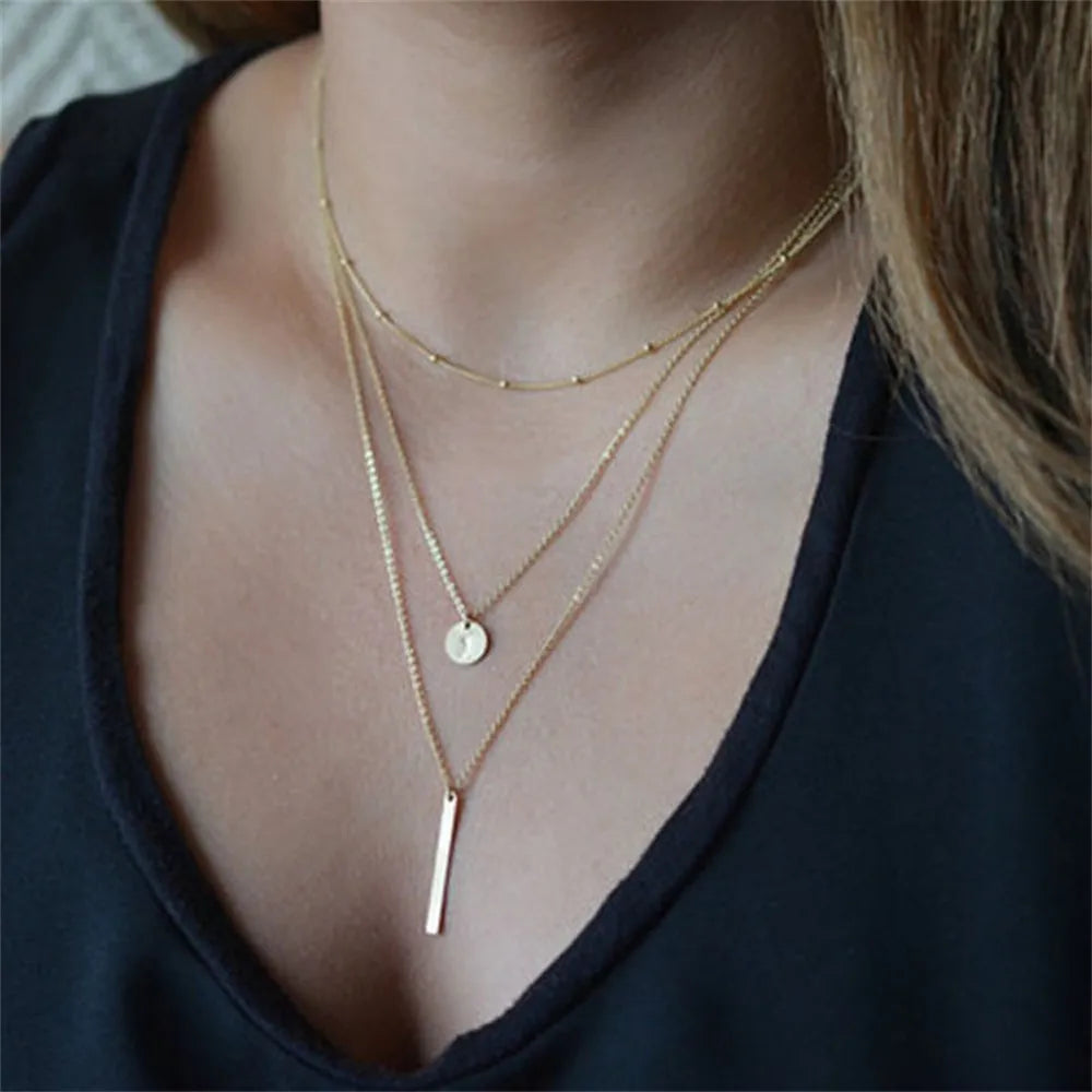 Vintage Layered Metal Bar Necklace