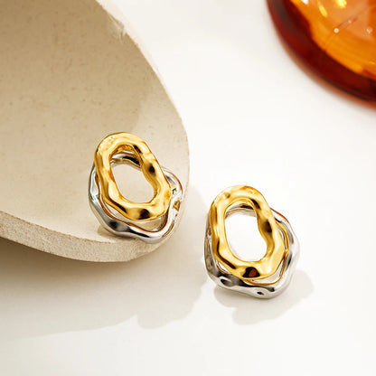 Two-wear Irregular Gold Sliver Colors Circles Earring